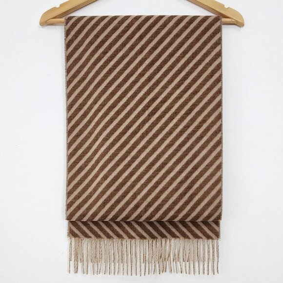 Reversible Houndstooth Stripe Pattern Beige Scarf Fringe Fall Fashion Cozy Soft - Picture 11 of 14
